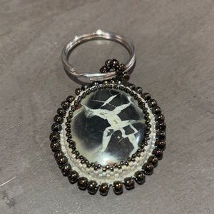 Septarian Stone Bead Embroidered Keychain